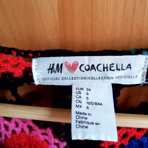 H&M X Coachella Black Crochet Mini Dress Size 6 - Picture 4 of 7